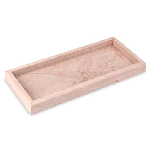 Marble Bathroom Vanity Tray, Natural Luxury Vanity Home Kitchen Bathroom Table Tray, Stone Decorative Countertop Dresser Trays for Key Coffee Perfume Jewelry Makeup (Pink/Cream Rose, 12"x 5" x1.2") - color: Pink/Cream Rose, size: 12" x 5" x 1.2"