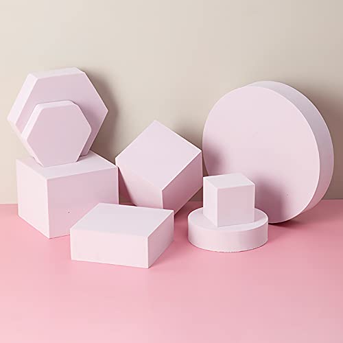 8PCS Geometric Cube Photo Props Set, Hard Foam Photography Background Props for Goods, Crafts, Lipstick, Jewelry, Cosmetics, Makeup Tools, Food (Pink) - color: Pink