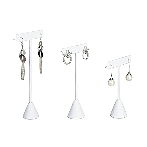 Ikee Design 6Pcs Set Earring T Stand Display Set with 3 Different Heights, T Shape Jewelry Earring Showroom and Tradeshow Showcase Displays, White Leatherette, 4 1/2 H in; 5 3/4 H in; 6 3/4 H in - color: White Faux Leather, 3 Heights
