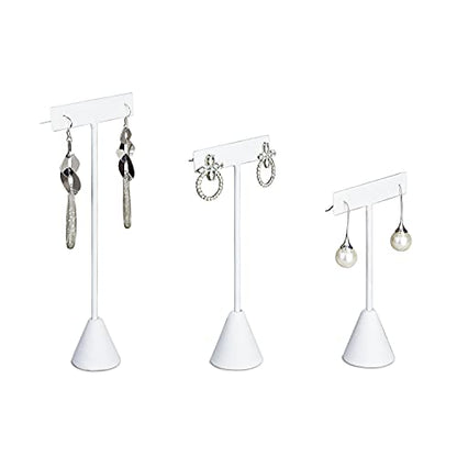 Ikee Design 6Pcs Set Earring T Stand Display Set with 3 Different Heights, T Shape Jewelry Earring Showroom and Tradeshow Showcase Displays, White Leatherette, 4 1/2 H in; 5 3/4 H in; 6 3/4 H in - color: White Faux Leather, 3 Heights