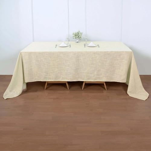 Efavormart 90x132 Beige Premium Faux Linen Rectangular Tablecloth | Wrinkle Free Tablecloth - color: Beige, size: 132" x 90" (Rectangular)