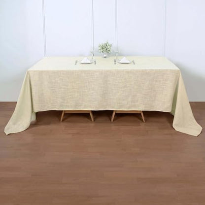 Efavormart 90x132 Beige Premium Faux Linen Rectangular Tablecloth | Wrinkle Free Tablecloth - color: Beige, size: 132" x 90" (Rectangular)