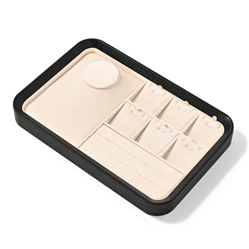 Oirlv Jewelry Display Tray for Vendors Velvet Jewelry Tray with Compartments for Rings and Necklaces(Beige) - color: Beige P21703