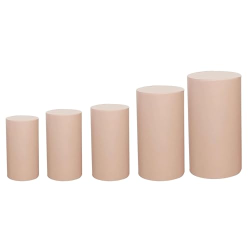 Efavormart Set of 5 | Nude Spandex Cylinder Plinth Display Box Stand Covers, Stretchable Pedestal Pillar Prop Covers - 160 GSM - color: Nude Beige, size: Spandex Cylinder Covers