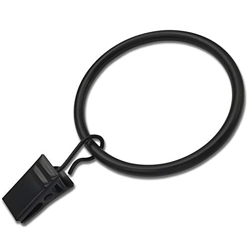WeeksEight 20 Pack Black Curtain Rings with Clips, Curtain Hooks Hangers Clip Rings for Hanging Drapes Bows Hat, Drapery Rings 1.77 in I D, Fits up to 1.5 in Diameter Curtain Rod. - color: Black, size: 1.7" I D Set of 20