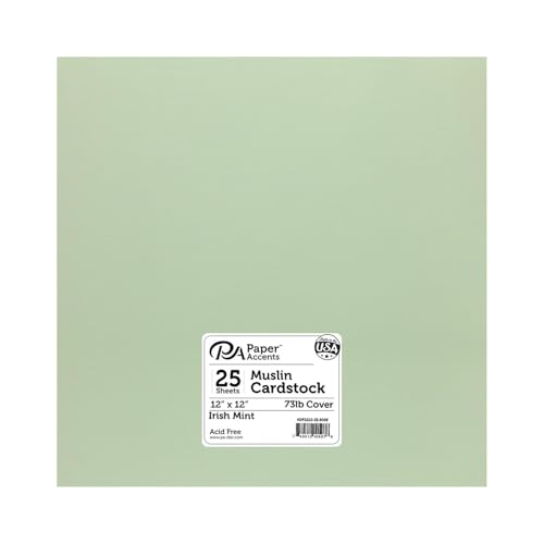 PA Paper Accents Muslin Cardstock 12" x 12" Irish Mint, 73lb colored cardstock paper for card making, scrapbooking, printing, quilling and crafts, 25 piece pack - color: Irish Mint