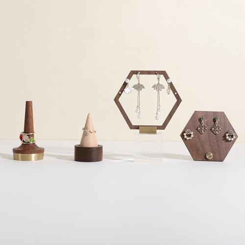 walnut ring cone stand for jewelry, Stable ring holder for men, wooden ring displays for selling, small jewelry ring holder for nightstand【Ring holder-Cone 1】 - style: One Cone