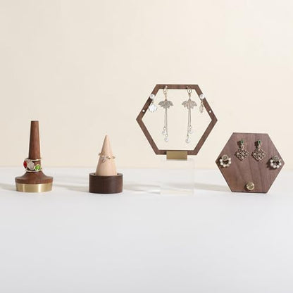 walnut ring cone stand for jewelry, Stable ring holder for men, wooden ring displays for selling, small jewelry ring holder for nightstand【Ring holder-Cone 1】 - style: One Cone