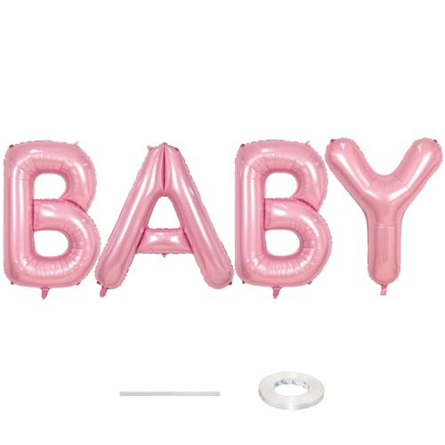 40 Inch Pastel BABY Balloon for Girls Baby Shower, Large Light Pink Foil Balloons Letters, Pearl Pink Mylar Alphabet Balloon Banner Sign for Gender Reveal Backdrop Party Decorations - color: Pastel Pink - Baby