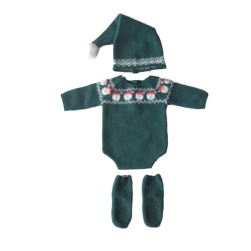 Christmas Newborn Baby Photo Shoot Props Outfits Crochet Clothes Santa Claus Red Hat Pants Photography Props - color: Green