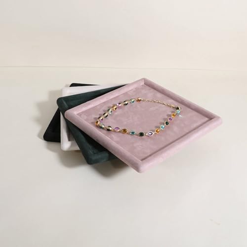Square velvet Jewerly display tray, Jewelry storage organizer plate, Empty Jewelry showcase tray for Necklace Bracelet Ring Earring display stand holder (Pink-Large, 9.8 x 9.8 in) - color: Pink, size: Large