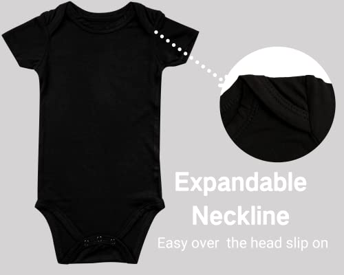 GUISBY Baby Short Sleeve Bodysuits, Rayon Summer Newborn Infant Boys Girls 0-24 Months - color: White/Black, size: 6-12 Months