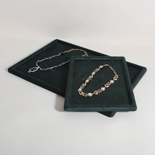 Gemehou velvet Jewerly display tray, Top Microfiber Jewelry storage organizer plate, Empty Jewelry showcase tray for Necklace Bracelet Ring Earring Watch (Green-Medium, 11.8 x 8.7 in) - color: Green, size: Medium