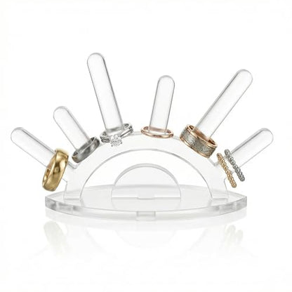Ring Holder Display Small Clear Acrylic Organizer Stand for Women Jewelry Storage Transparent 6 Rods Wedding Ring Display Room Accessories