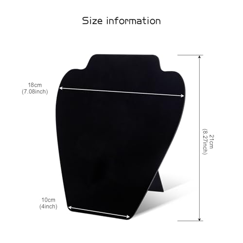 TENINYU Black Necklace Earring Jewelry Display Stand, 8 x 7 Inch Foldable Black Velvet Necklace Bust Easel Chain Holder Organizer Rack for Home or Store Show (4 Pack)