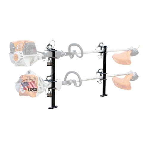 Buyers Products LT18 2-Position Lockable Weed Wacker/Trimmer Rack for Landscape Trailers - Adjustable, Black Powder-Coated Steel, Holds 2 Weed Eaters, Rust-Resistant Lawn Edger Rack, Made in USA - size: 2-position