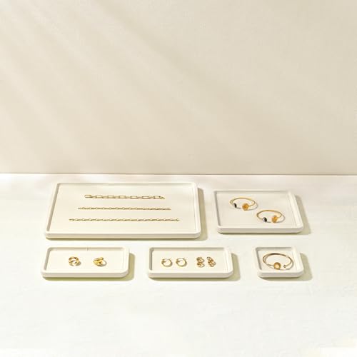 Microfiber Jewelry Display Flat Tray for Rings Earrings Necklace Bracelet, Jewelry Photograph Display Catchall Organizer Tray Dish(M,Beige) - color: Beige, size: 20 * 18 * 1.5cm