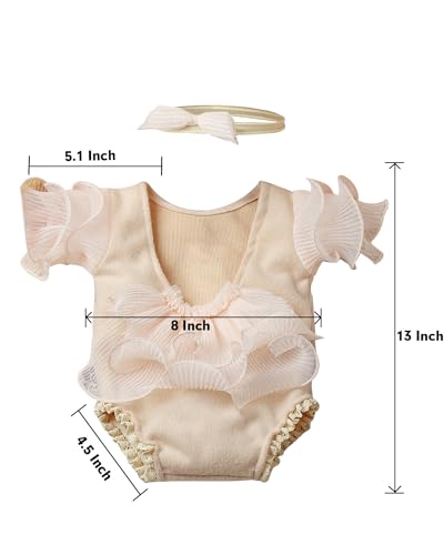 Newborn Photography Outfits Girl Baby Photo Tutu Dress Newborn Photoshoot Romper Baby Picture Lace Outfit - color: Beige