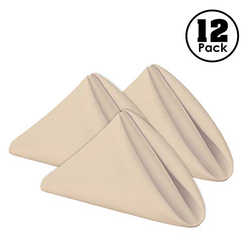 Gee Di Moda Cloth Napkins - 17 x 17 Inch Beige Dinner Napkins - Set of 12 Soft & Absorbent Washable Fabric Cloth Table Napkins with Hemmed Edges for Hotel Restaurant, Holiday Parties & Wedding - color: Beige
