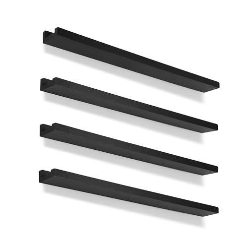 Picture Shelves for Wall,Long Floating Ledge Set of 4,Narrow Large Wood Rustic Photo Frames Vinyl Record Storage Display Nursery Kids Bookshelf Decor for Living Room Bedroom Kitchen,36'',Black - color: Black, size: 36 Inch