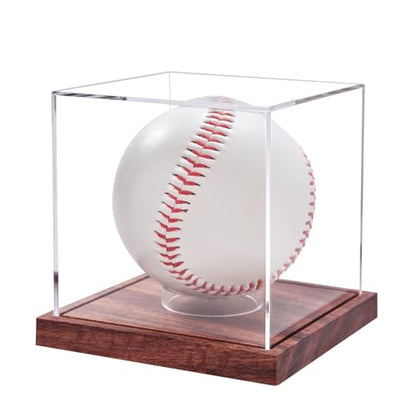 LITY Baseball Display Case, No Assembly Required Clear Cube Tennis Ball Holder with Solid Wooden Base, Autograph Baseball Stand Box for Single Ball (1 Pack) - size: 1 Pack Baseball
