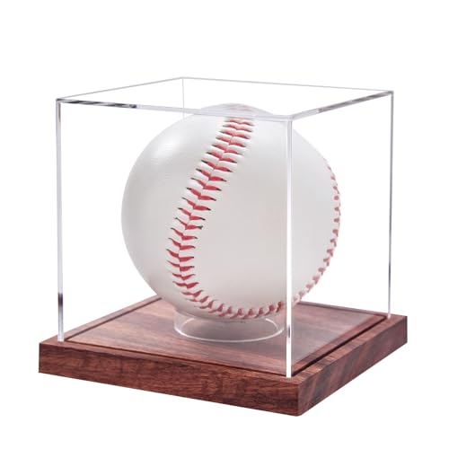 LITY Baseball Display Case, No Assembly Required Clear Cube Tennis Ball Holder with Solid Wooden Base, Autograph Baseball Stand Box for Single Ball (1 Pack) - size: 1 Pack Baseball