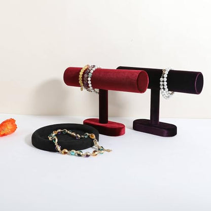 Bracelet T Bar Display for Selling, Wahtch Stand Jewelry Display, Velvet Bangle Holder Organizer【Red】 - color: Red