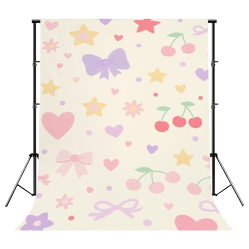 Photography Backdrops Pastel Pink Purple Bow Star Heart Cherry Cream 8x10FT Photo Backdrop Photography Background for Portrait Photo Party Decor Video Studio Props Photoshoot - color: Multi1