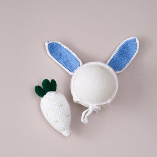 Newborn Baby Bunny Rabbit Crochet Knitted Photography Props Newborn Baby Outfits Diaper Costume - color: Light Blue