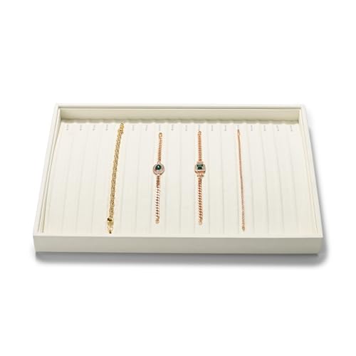 18 Slots Microfiber Necklace Bracelet Tray Jewelry Tray Necklace Bracelet Holder Organizer (White) - color: Beige, size: 18 Slot