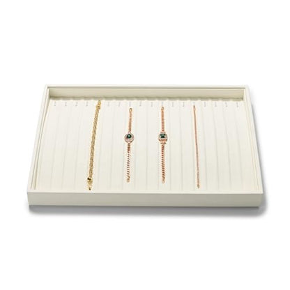 18 Slots Microfiber Necklace Bracelet Tray Jewelry Tray Necklace Bracelet Holder Organizer (White) - color: Beige, size: 18 Slot
