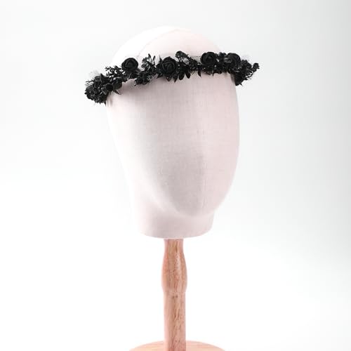 Black Floral Headpiece - Women's Elegant Lace Foam Rose Headband With Flowers for Hair Accessories, Wedding, Party, Birthday Gift, Photo Props - color: Black