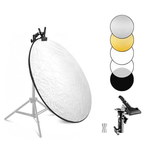 Selens Portable 24inch/60cm Light Reflector with Clamp,5 in 1 Collapsible Multi Disc Photography Reflector Translucent,Silver,Gold,White,Black for Studio Photography Lighting and Outdoor Lighting - size: 5 in 1 24inch with clamp
