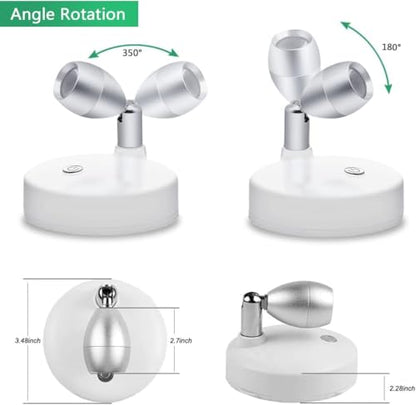 KINDEEP RGB Wireless LED Spotlight, Battery Operated Accent Lights, Indoor Mini Puck Light, Dimmable Uplight with Remote, 4000K Warm White, Stick on Wall Light with Rotatable Head, White, 2 Pack - color: White, size: 2 Pack