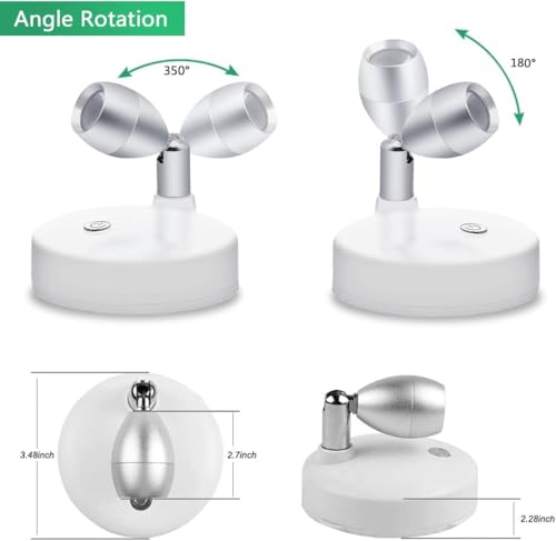 KINDEEP RGB Wireless LED Spotlight, Battery Operated Accent Lights, Indoor Mini Puck Light, Dimmable Uplight with Remote, 4000K Warm White, Stick on Wall Light with Rotatable Head, White, 2 Pack - color: White, size: 2 Pack