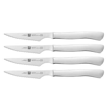 ZWILLING 4-pc Stainless Steel Serrated Steak Knife Set, made in Spain - color: Stainless Steel, size: 4 pc