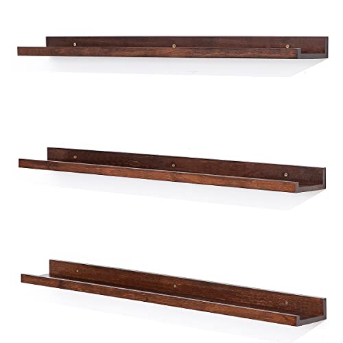 MBYD 36 Inch Wood Floating Shelves Wall Mounted Deep Walnut Picture Ledge Shelf Nursery Book Shelves for Home Decor for Bedrooms, Office, Living Room, Kitchen, 3 Same Sizes - color: Deep Walnut, size: Set of 3 36 in