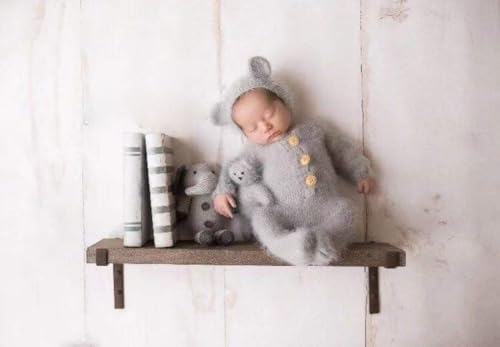 Newborn Baby Photography Props Outfits Cute Bear Hat Romper Set Infant Baby Boy Girl Photoshoot Props Costume ﻿ - color: Grey
