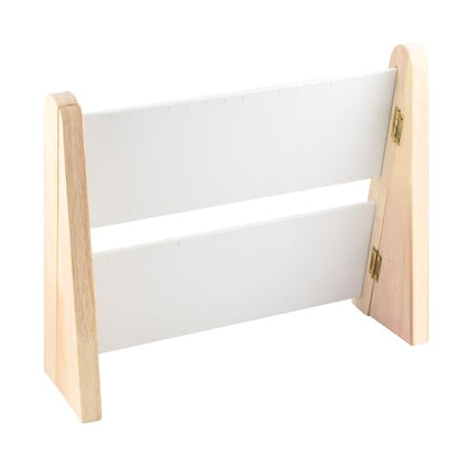 10.2'' x 10.7'' x 12.2'' Double-Deck Folding Wood Necklace Display Stand with Leather Mat Tabletop Jewelry Stand Storage (White) - color: White