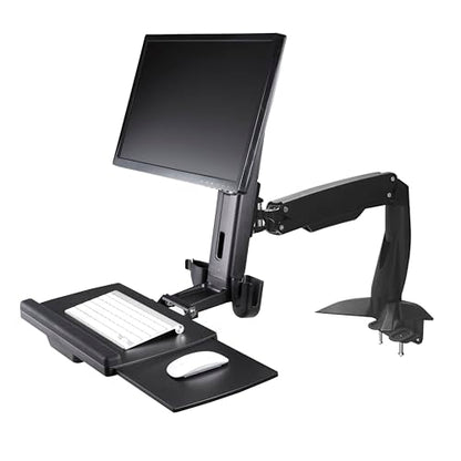 StarTech.com Sit Stand Monitor Arm - Desk Mount Adjustable Sit-Stand Workstation Arm for Single 27" VESA Mount Display - Ergonomic Articulating Standing Desk Converter with Keyboard Tray, TAA - color: Black, style: Desk Mount – Spring Arm