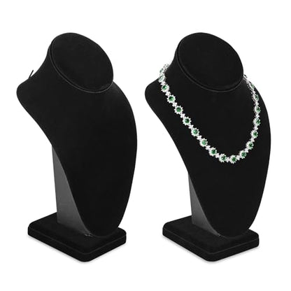 MOOCA 2 Pcs Deluxe Medium Necklace Chain Jewelry Bust Display Holder Stand, Necklaces Display Mannequin, Bust Stand, 6 3/8 W x 4 1/4 D x 10 H in, Black Velvet - color: 2) Black Velvet, 2 pieces