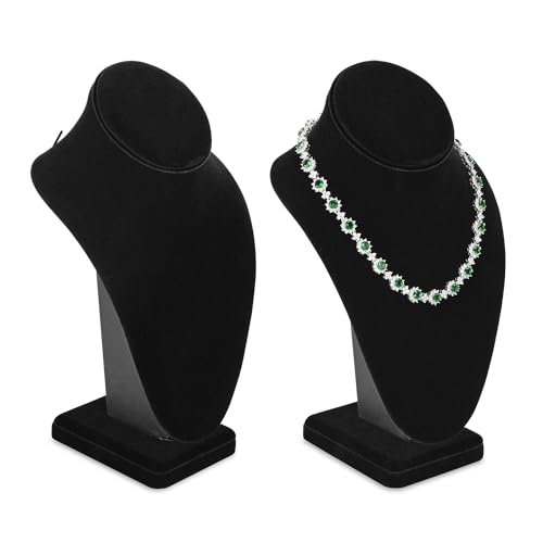 MOOCA 2 Pcs Deluxe Medium Necklace Chain Jewelry Bust Display Holder Stand, Necklaces Display Mannequin, Bust Stand, 6 3/8 W x 4 1/4 D x 10 H in, Black Velvet - color: 2) Black Velvet, 2 pieces