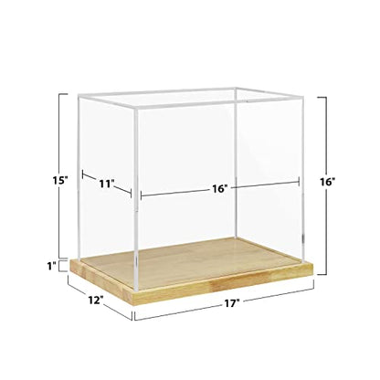 Clear Acrylic Display Case with Solid Wood Base for Trophy, Collectibles, Assemble Cube Display Box Stand Dust Proof Protection Showcase for Action Figures Toys - by BenchPro - size: 16" H x 17" L x 12" D, style: 1" Thick Wood