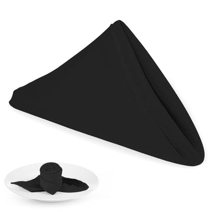 PLOYMONO Black Heavy Duty Polyester Napkins - 17 x 17 Inch Solid Washable Cloth Dinner Napkins - Set of 8 Napkins with Hemmed Edges - Great for Weddings, Parties, Banquets, Halloween, Thanksgiving - color: Black