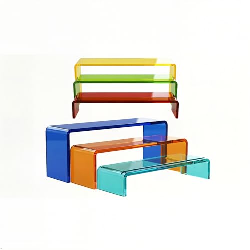 Acrylic Display Risers 2 Sets 3 Tier Cupcake Stand for Dessert Jewelry Pop Figures Shelves Retail Shoe Showcase (Mix Colors) - color: Mix Colors