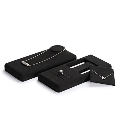 Oirlv Premium Black Microfiber Jewelry Display Tray Jewelry Display Set for Selling Necklace Display Stand Necklace Holder(TT07006) - size: Necklace bust tray