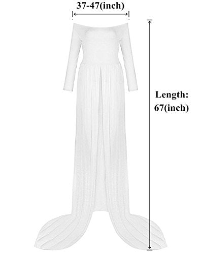 ZIUMUDY Maternity Maxi Chiffon Photography Dress Split Front Gown for Photoshoot - color: White