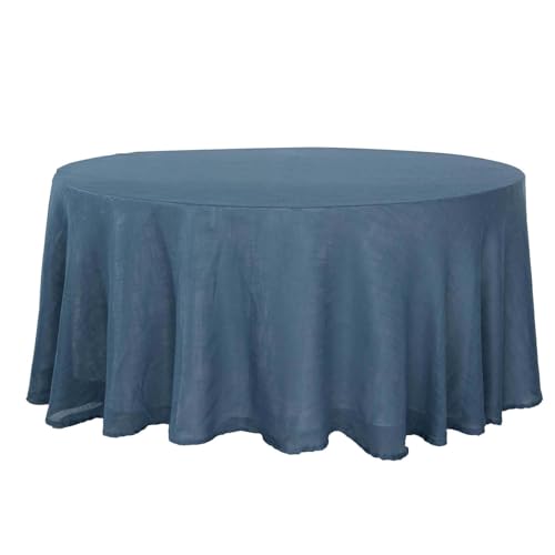 Efavormart 120" Blue Premium Faux Linen Round Tablecloth | Textured Wrinkle Free Tablecloth - color: Blue, size: 120" (Round)