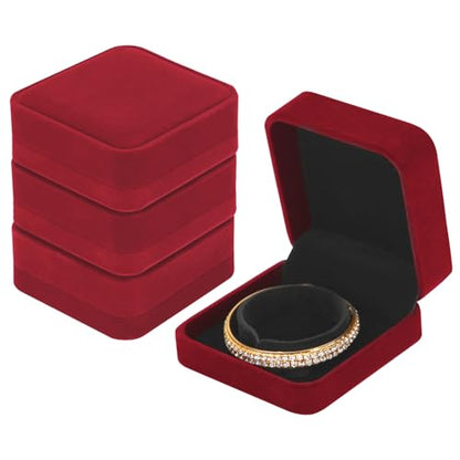 LETURE 4 Pieces Classic Velvet Bracelet Bangle Pendant Necklace Gift Box, Travel Jewelry Box Display Storage Case for Gift, Wedding, Engagement, Proposal, Birthday (4PCS Bracelet-RED) - color: 4PCS Bracelet-RED