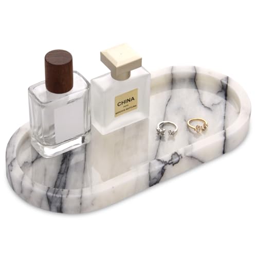 Natural Marble Tray Oval, Bathroom Vanity Tray for Countertop, Elegant Stone Decorative Organizer for Perfume, Jewelry, Home Decor (1, Lilac, 10 x 5 x 0.6) - color: Lilac